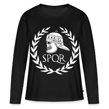 Empire romain et crâne blanc - T-shirt manches longues Premium bio Femme - noir - Devant - Julia (174cm)