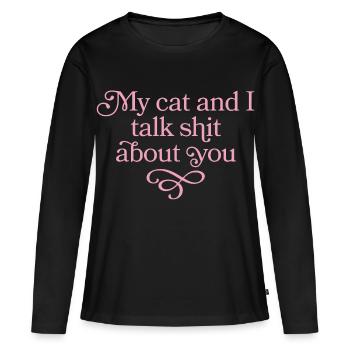 Duo de blasphème de chat en rose - T-shirt manches longues Premium bio Femme - noir - Devant - Julia (174cm)