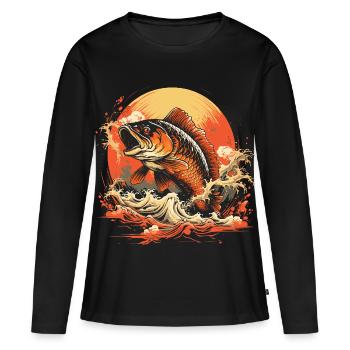 Fischerei Illustration - Frauen Premium Bio Langarmshirt - Schwarz - Vorne - Julia (174cm)