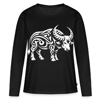 Buffle tribal - T-shirt manches longues Premium bio Femme - noir - Devant - Julia (174cm)