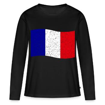 drapeau français vintage - T-shirt manches longues Premium bio Femme - noir - Devant - Julia (174cm)