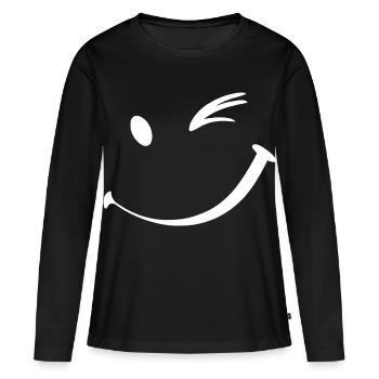 Clin d’œil, sourire clignant de l’œil - T-shirt manches longues Premium bio Femme - noir - Devant - Julia (174cm)