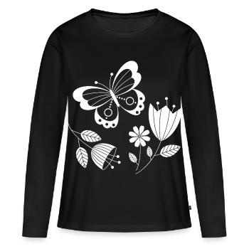 Butterfly with flowers - Women's Premium Organic Long Sleeve Shirt - black - Front - Julia (174cm)