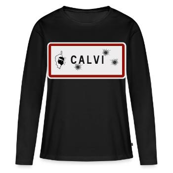 Panneau d’entrée de la ville de Calvi - T-shirt manches longues Premium bio Femme - noir - Devant - Julia (174cm)