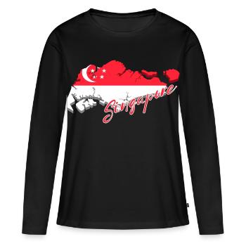 Carte de Singapour, drapeau de Singapour - T-shirt manches longues Premium bio Femme - noir - Devant - Julia (174cm)