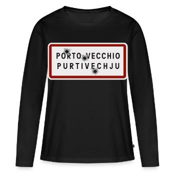 panneau d’entrée de la ville de porto vecchio - T-shirt manches longues Premium bio Femme - noir - Devant - Julia (174cm)