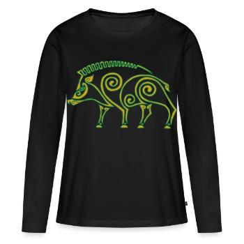 Sanglier celte - T-shirt manches longues Premium bio Femme - noir - Devant - Julia (174cm)