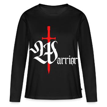 Design de guerrier gothique avec texte blanc épée - T-shirt manches longues Premium bio Femme - noir - Devant - Julia (174cm)