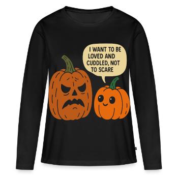 Duo de citrouilles d’Halloween câlins - T-shirt manches longues Premium bio Femme - noir - Devant - Julia (174cm)