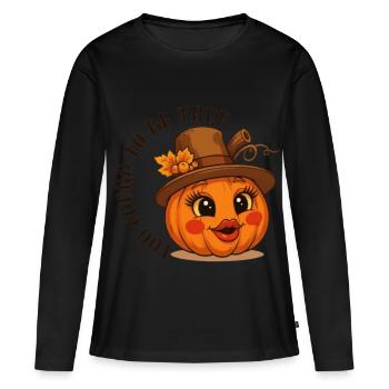 Herbstlicher Kürbis - Frauen Premium Bio Langarmshirt - Schwarz - Vorne - Julia (174cm)