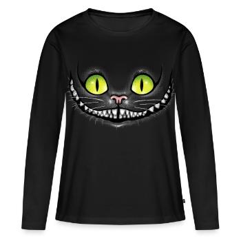 Chat noir sourit dans le noir - T-shirt manches longues Premium bio Femme - noir - Devant - Julia (174cm)