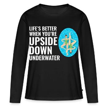 La vie est meilleure en nageant à l'envers sous l'eau - T-shirt manches longues Premium bio Femme - noir - Devant - Julia (174cm)