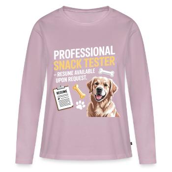 Dog Snack Tester Resume Available Joke  - Women's Premium Organic Long Sleeve Shirt - dusky pink - Front - Julia (174cm)