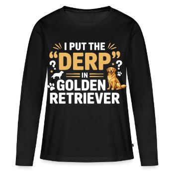Lustiger Golden Retriever Derp Hund Design - Frauen Premium Bio Langarmshirt - Schwarz - Vorne - Julia (174cm)