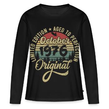 Octobre 1976 Anniversaire Octobre 1976 Octobre - T-shirt manches longues Premium bio Femme - noir - Devant - Julia (174cm)