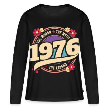 1976 Légende 50 Ans Anniversaire Femme - T-shirt manches longues Premium bio Femme - noir - Devant - Julia (174cm)