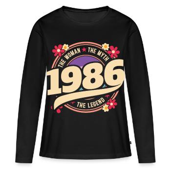 1986 Légende 40 Ans Anniversaire Femme - T-shirt manches longues Premium bio Femme - noir - Devant - Julia (174cm)
