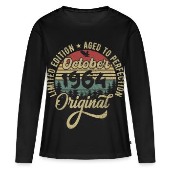 Octobre 1964 Anniversaire Octobre 1964 Octobre - T-shirt manches longues Premium bio Femme - noir - Devant - Julia (174cm)