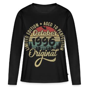 Octobre 1996 Anniversaire Octobre 1996 Octobre - T-shirt manches longues Premium bio Femme - noir - Devant - Julia (174cm)