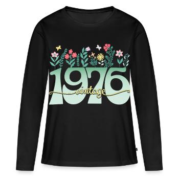1976 Fleurs 50 Ans Anniversaire Femme - T-shirt manches longues Premium bio Femme - noir - Devant - Julia (174cm)