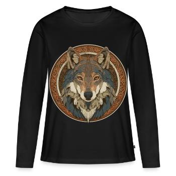 Legendenhafter Wolf mit keltischem Muster - Frauen Premium Bio Langarmshirt - Schwarz - Vorne - Julia (174cm)