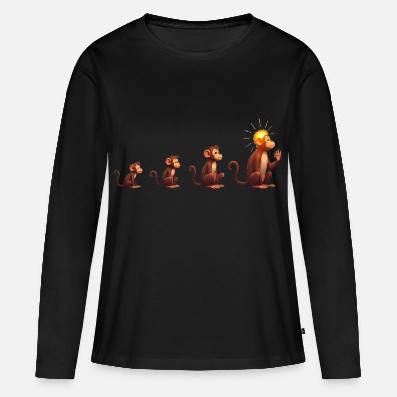 Evolution der Affen mit Sonnenkopf - Frauen Premium Bio Langarmshirt - Schwarz
