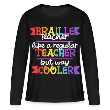 Professeur de Braille Braille Dotum - T-shirt manches longues Premium bio Femme - noir - Devant - Julia (174cm)