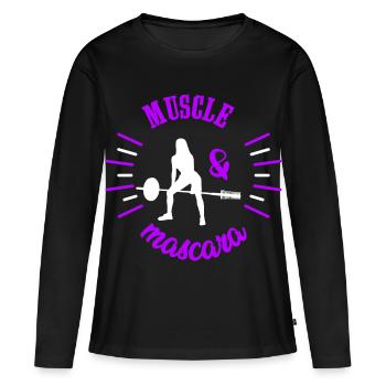 Puissance Féminine Muscle et Mascara Cadeau Femme - T-shirt manches longues Premium bio Femme - noir - Devant - Julia (174cm)