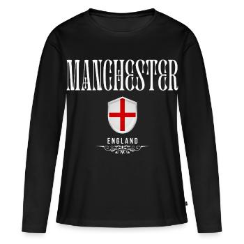 J’adore Manchester, Manchester Royaume-Uni - T-shirt manches longues Premium bio Femme - noir - Devant - Julia (174cm)