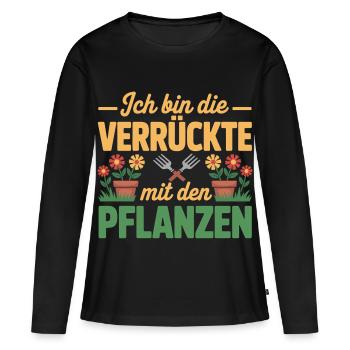 Fleurs - Je suis la folle avec les plantes - T-shirt manches longues Premium bio Femme - noir - Devant - Julia (174cm)