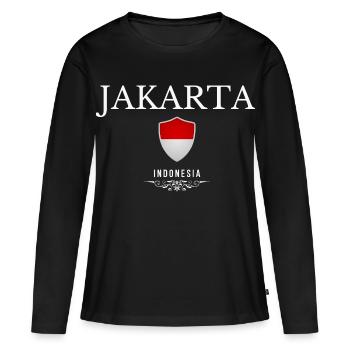 Jakarta Indonésie, design minimaliste élégant - T-shirt manches longues Premium bio Femme - noir - Devant - Julia (174cm)