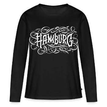 Typographie des headbangers heavy metal de Hambourg - T-shirt manches longues Premium bio Femme - noir - Devant - Julia (174cm)