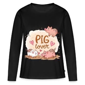 Vitrine de Cochons Amusants et Chaleureux - T-shirt manches longues Premium bio Femme - noir - Devant - Julia (174cm)