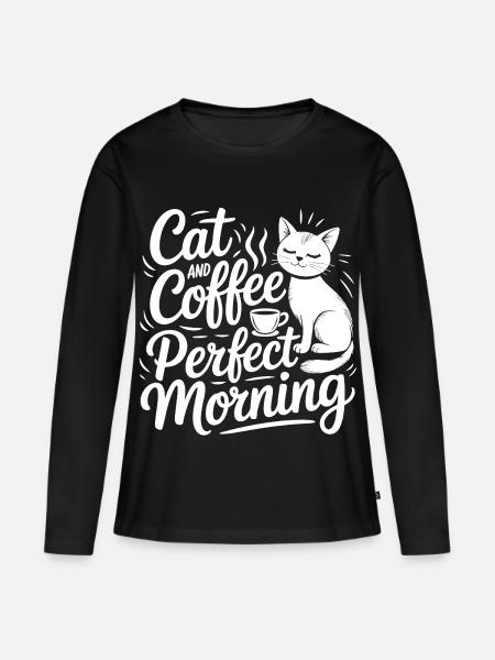 Katzenliebe mit Kaffee-Motiv - Frauen Premium Bio Langarmshirt - Schwarz