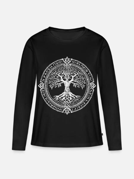 Baum des Lebens Symbol Runen Wikinger - Frauen Premium Bio Langarmshirt - Schwarz