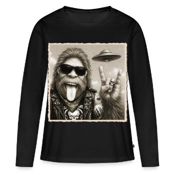 Rock, Rocker, Musique Rock, Main Rock, OVNI Bigfoot - T-shirt manches longues Premium bio Femme - noir - Devant - Julia (174cm)