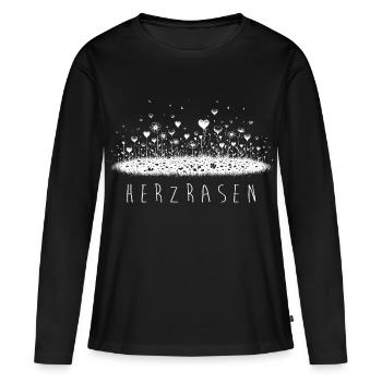 Herzrasen – Lustiges Wortspiel mit Herzen & Rasen - Frauen Premium Bio Langarmshirt - Schwarz - Vorne - Julia (174cm)