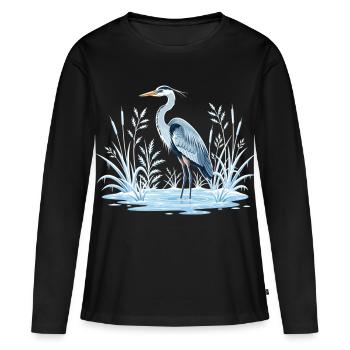 Héron cendré dans le paysage hivernal - T-shirt manches longues Premium bio Femme - noir - Devant - Julia (174cm)