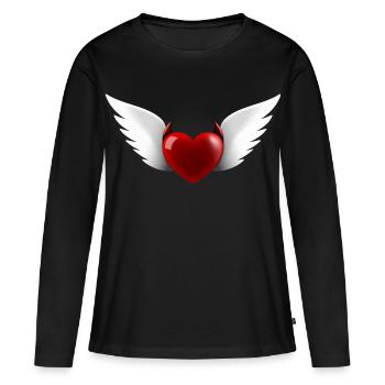 Cœur Ange Diable - T-shirt manches longues Premium bio Femme - noir - Devant - Julia (174cm)