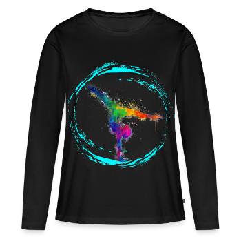 Aquarellierter Turntänzer auf buntem Hintergrund - Frauen Premium Bio Langarmshirt - Schwarz - Vorne - Julia (174cm)