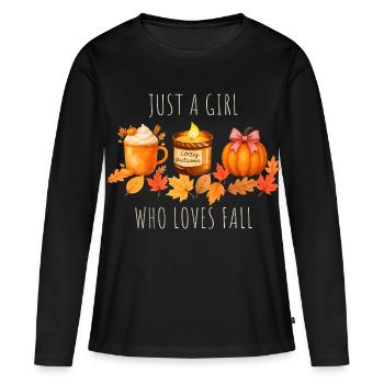 Nur ein Mädchen das Herbst liebt - Frauen Premium Bio Langarmshirt - Schwarz - Vorne - Julia (174cm)