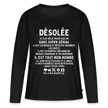 Déjà prise — Cadeau couple drôle & mordant - T-shirt manches longues Premium bio Femme - noir - Devant - Julia (174cm)