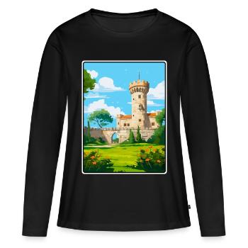 Chaves Portugal Château Tour Sous Le Ciel Bleu Affiche - T-shirt manches longues Premium bio Femme - noir - Devant - Julia (174cm)