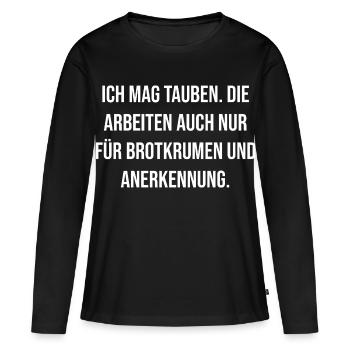 Colombes disant des miettes de pain Reconnaissance - T-shirt manches longues Premium bio Femme - noir - Devant - Julia (174cm)