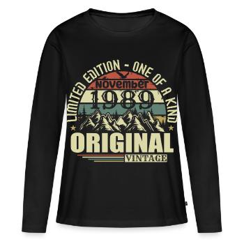 Date de naissance Novembre 1989 - T-shirt manches longues Premium bio Femme - noir - Devant - Julia (174cm)