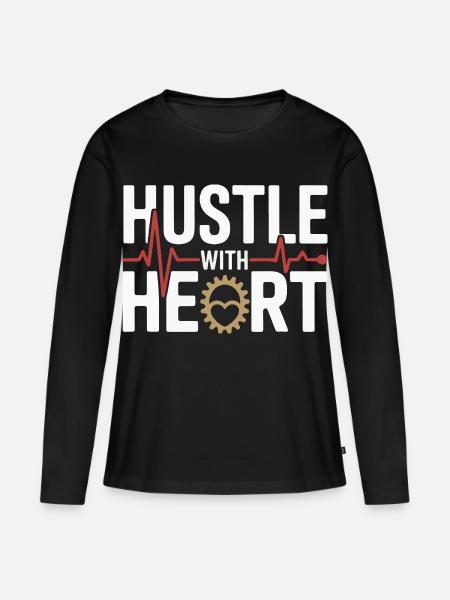 Hustle mit Herz Geardesign - Frauen Premium Bio Langarmshirt - Schwarz