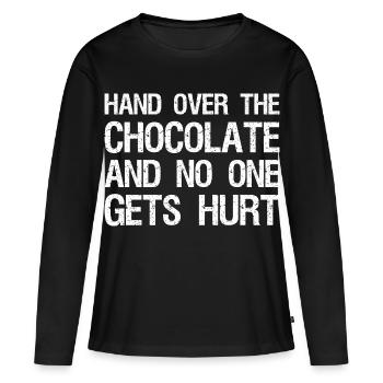 Remettez le chocolat et personne ne sera blessé - T-shirt manches longues Premium bio Femme - noir - Devant - Julia (174cm)