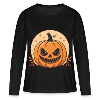 Citrouille Halloween au regard menaçant - T-shirt manches longues Premium bio Femme - noir - Devant - Julia (174cm)