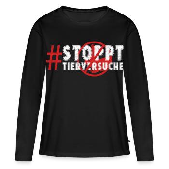 Tierschutz STOPPT TIERVERSUCHE LUSTIG - Frauen Premium Bio Langarmshirt - Schwarz - Vorne - Julia (174cm)