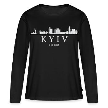 Skyline de Kiev, Kiev Ukraine - T-shirt manches longues Premium bio Femme - noir - Devant - Julia (174cm)